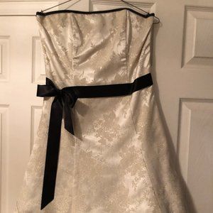 Fancy Creme and Black Lace Fringe Strapless Dress
